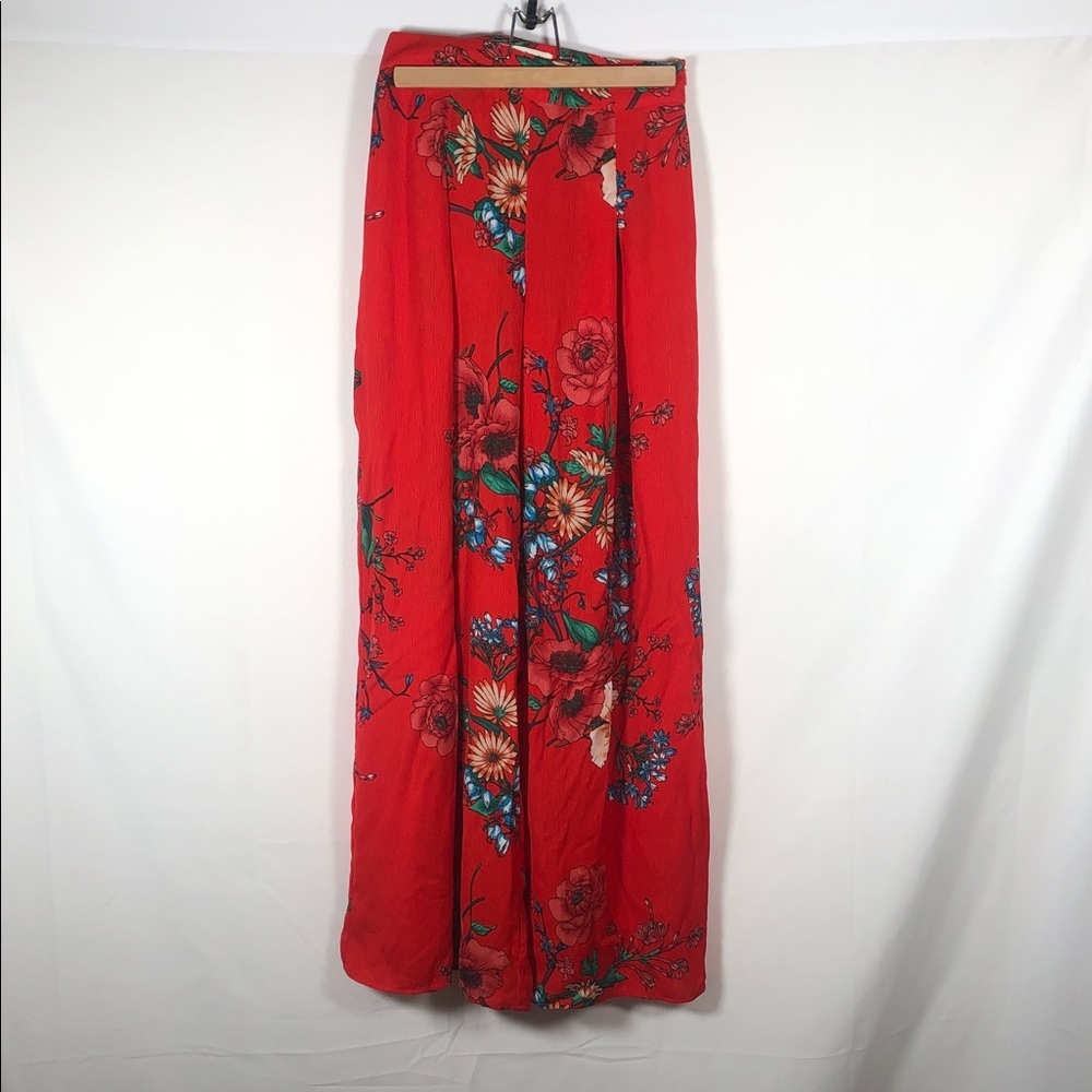 Jealous Tomato Red Floral Wide‎ Leg Boho Pants